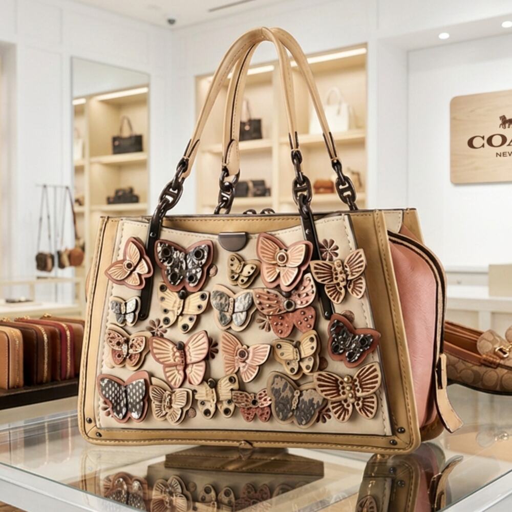 Rare Coach Dreamer Butterfly Appliqué Satchel 69553 | Snakeskin Collectible - Picture 2 of 14